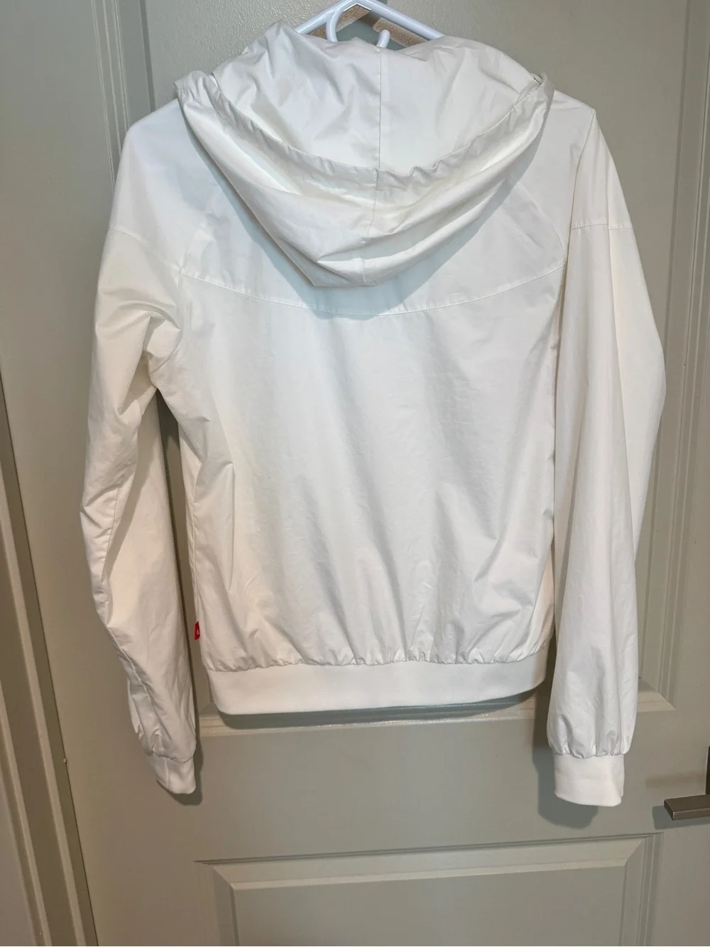 Nike White Women's Hooded Bomber Jacket with Black Swoosh